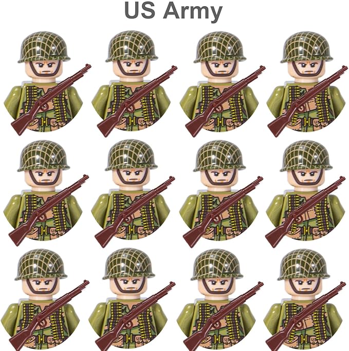 WW2 Military People Building Set Army Men Action Figures, World War 2 Soldier Figures American vs German Army Battle WW2 Playset / 100 pcs (Armey Men 2)