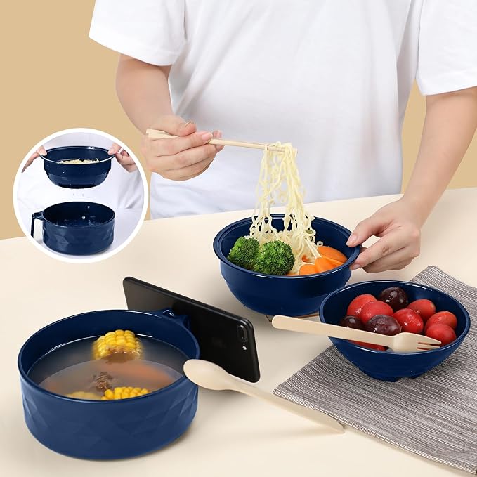 Microwave Ramen Cooker,Ramen Bowl Set,Microwave Noodle Bowl With Chopsticks and Spoon, College Dorm Room Essentials for Girls for Boys, Apartment Essentials, BPA-Free. (Deep Blue)