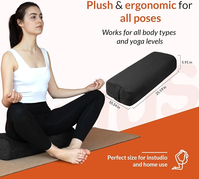 Gurus Super Soft & Firm Yoga Bolster Pillow - Lightweight, Easy to Carry with Handles - Rectangular, Machine Washable Cover