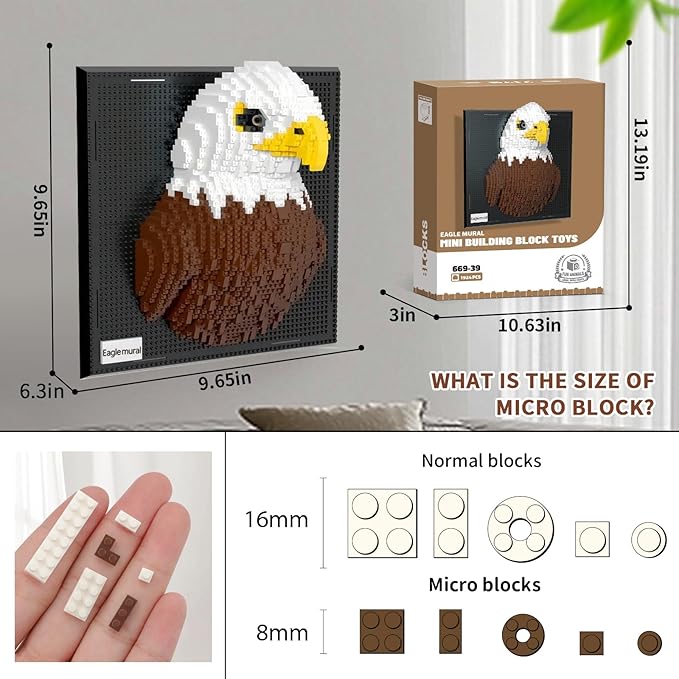 Eagle Bird Animal 3D Wall Art Micro Mini Building Blocks Set for Adults, Unique Home Wall Decor or Table Display, No Compatible with Lego, Ideal Birthday Toy for Kids Teens (1924 PCS)
