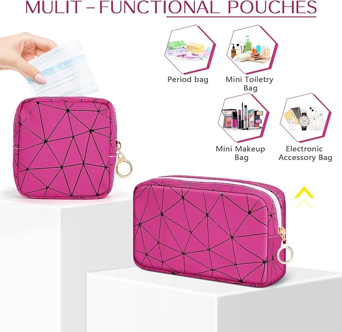 Likesing Period Bag for Teen Girls, Leather Sanitary Napkin Storage Bag, Portable Menstrual Pad Bag Period Pads Pouch, Small Make Up Bags