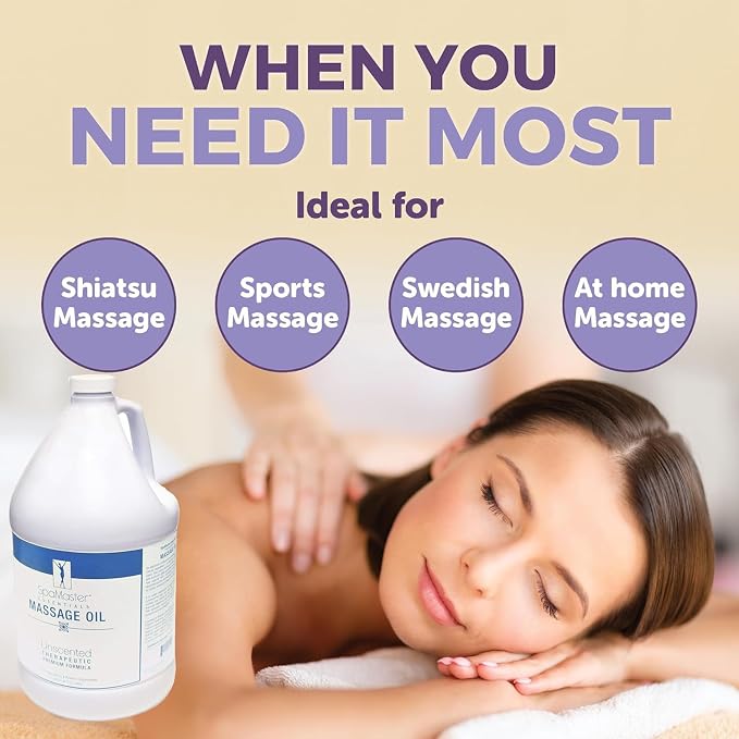 SpaMaster Essentials Unscented Massage Oil - 1 Gallon (128 Fl Oz) - Premium Massage Oil for Smooth, Relaxing Treatments, Blue Packaging
