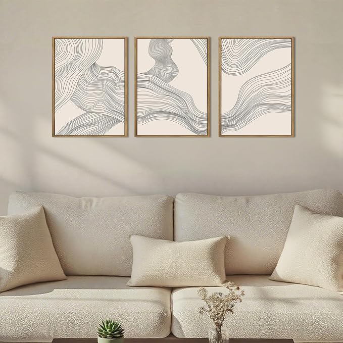 ANHUIB Neutral Canvas Wall Art Modern Abstract Canvas Painting Beige Wall Decor 12x16 Inch Set of 3 for Living Room Bedroom Bathroom