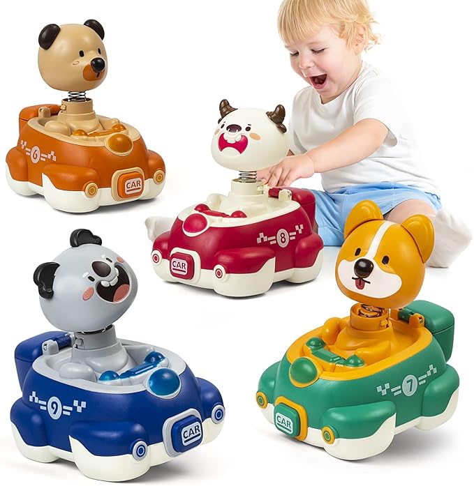 Press to Go Car Toys for Toddlers 1-3,Baby Animal Race Cars, Infant Play Vehicle Set,Car Toys for 6-9-12-18 Months, 1st Birthday Gifts for 1-2 Years Old Boys