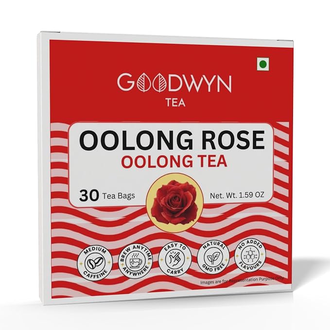 Goodwyn Oolong Rose Tea, 30 Tea Bags | Premium Oolong Tea with Rose Petals | Low Caffeine | Plastic Free Bags | Smooth Floral Blend