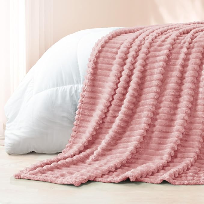 Exclusivo Mezcla Striped Queen Size Fleece Blanket for Bed, Couch, 90"x90" | Soft Breathable Cozy Bed Blankets, Lightweight Plush Fluffy Fuzzy Jacquard Decorative Blankets
