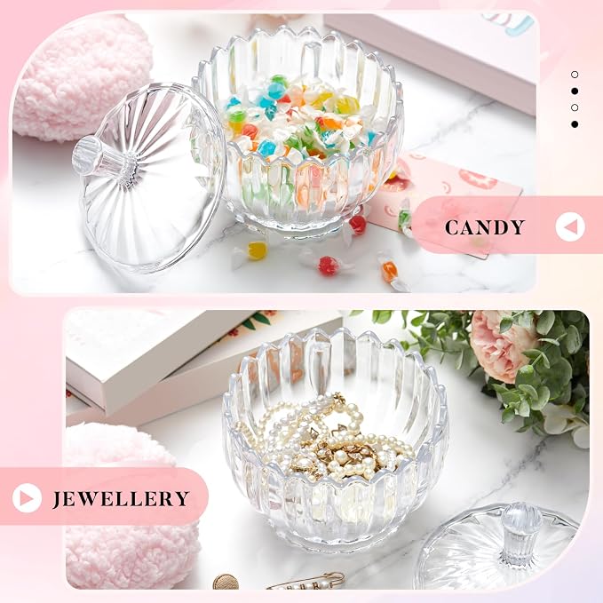 Tioncy 2 Pcs Extra Large Dusting Powder Puff and Container for Women-6'' Glass Crystal Dusting Powder Container with Body Soft Washable Reusable Velour Face(Clear,Scalloped)