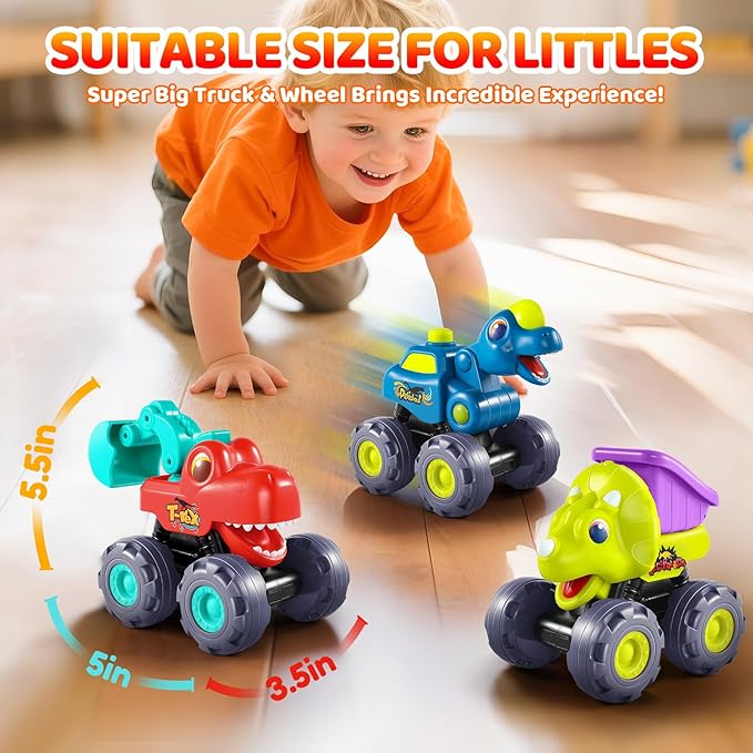 Dinosaur Monster Trucks for Toddlers 2-4 Years Kids Toy Boys 3-5, Dinosaur Toys for Kids 1 2 3 4 5 Year Old Boy Girl Birthday Gift Xmas Stocking Stuffers Baby Toddler Boy Toys Gifts Age 1 2 3 4