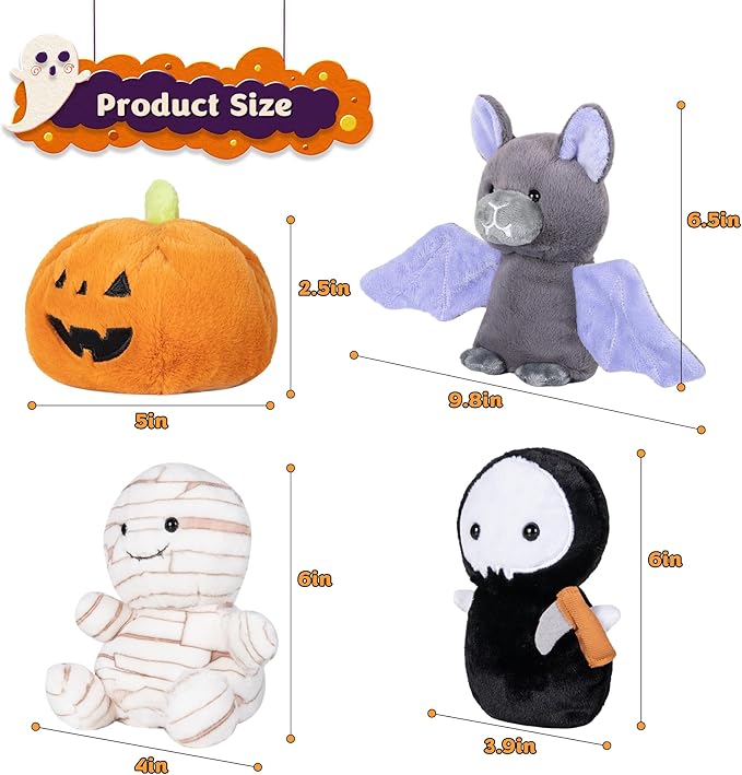 My OLi Halloween Plush Toys Set - Bat Mummy Ghost & Pumpkin - Polyester Spooky Decor for Home Party for Kids