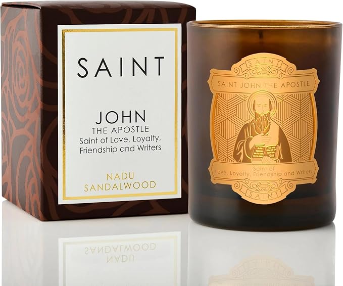 SAINT John the Apostle Scented Candle with Prayer and Prayer Coin | Saint of Love, Loyalty, Friendship and Writers - Soy Coconut Aromatherapy Candle with 80 Hour Burn Time, Special Edition