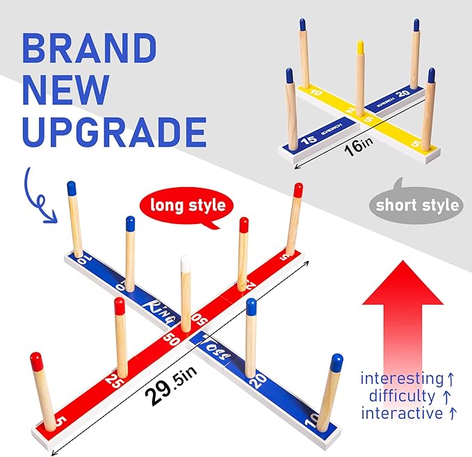 Indoor Outdoor Toys Games Upgraded Large Wooden Ring Toss Game Yard Games for Kids, Lawn Outdoor Games for Family with 10 Plastic Ring and 10 Ropes,1 Carry Bag