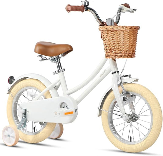 Glerc Little Molly 12-20 Inch Kids Retro Cruiser Bike for 2-13 Year Old with Wicker Basket & Training Wheels/Kickstand, Multiple Colors