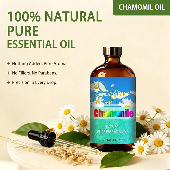 Chamomoile Essential Oil - Chamomoile Oil for Diffuser, 4 Fl Oz(120ml) | Candle Making, Soap Making, aroma, Strong Scent, Pure, Natural, Home Fragrance, Massage