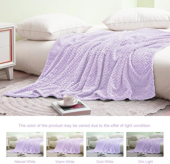 Exclusivo Mezcla Fleece Throw Blanket for Couch Sofa, 50”x70”, Lilac Purple | Oversized Soft Cozy Fluffy Blankets for Summer, Decorative Plush Flannel Throws for Living room, Bedroom with Leaves Pattern