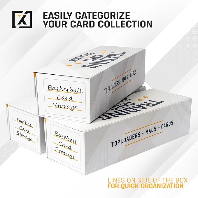 HOMEXPRO Easy Fold Trading Card Storage Box [3 PACK] Magnetic Lid | Toploader Storage Box Fits 800 Cards, 200 Toploaders, or 50 One Touch | Baseball Card Storage Box - Labels included