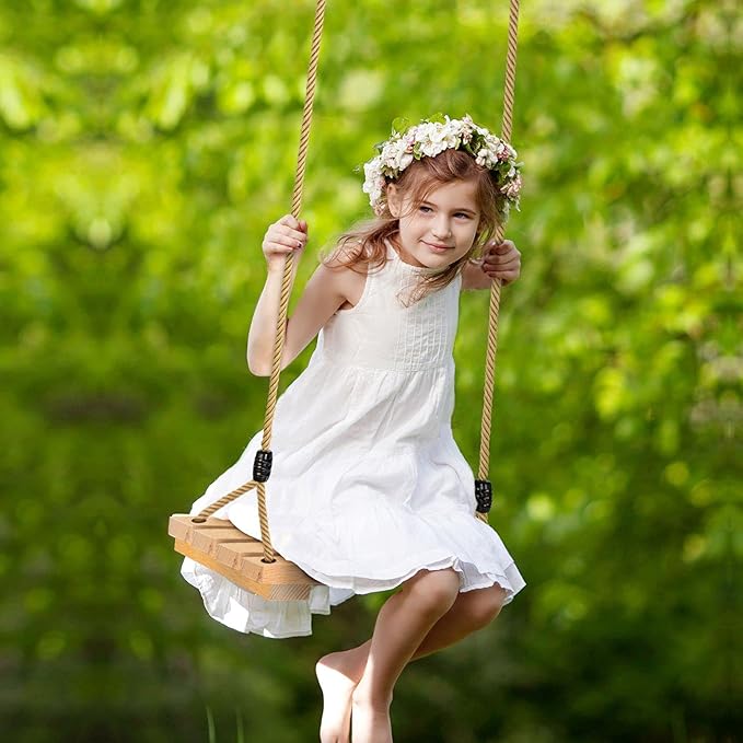 Wooden Tree Swings Tree Swing for Adults Children Kid's Wood Swing Seat with Adjustable Rope 220lbs Load Wooden Swing Set for Indoor Outdoor