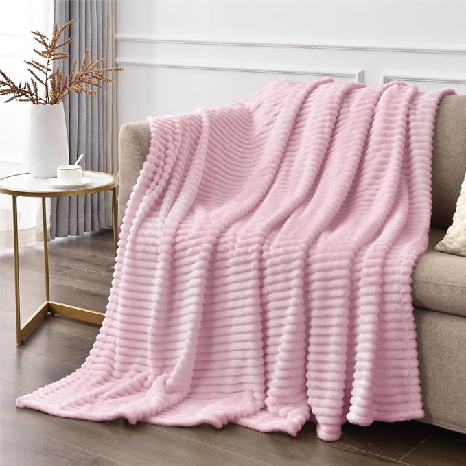BEDELITE Ribbed Cherry Blossom Fleece Throw Blanket for Couch, 50x60 Inch | Soft Warm Decorative Fluffy Blanket, Cozy Plush Lightweight Fuzzy Throw Blanket for Bed Sofa Home Room Decor, Gift for Women
