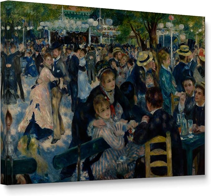 Niwo ART - Dance at Le moulin de la Galette, World's Most Famous Paintings Series, Canvas Wall Art Home Decor, Gallery Wrapped, Stretched, Framed Ready to Hang (24"x20"x3/4")