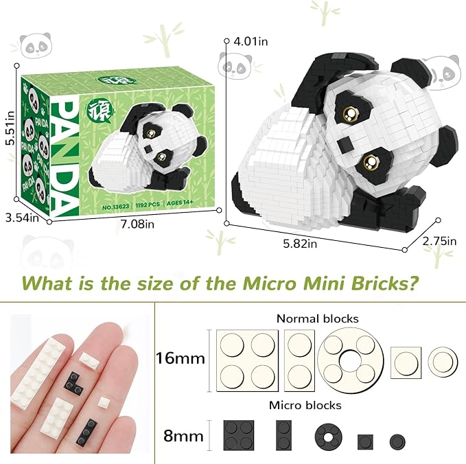 Panda Micro Mini Building Toy Bricks for Adults, 1192 PCS Mini Building Blocks Animals Sets for Goodie Bags, Party Favors for Boys Girls 12+ 14+, Christmas Birthday Gift for Kids, Carnival Prizes