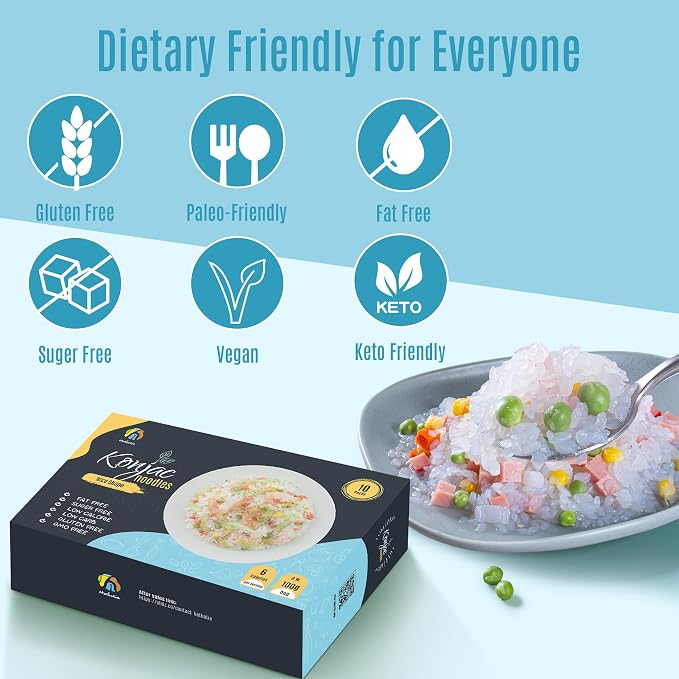 Hethstia Shirataki Rice, 10 Packs Gluten-Free Konjac Rice Low-Carb | Sugar-Free, Keto & Paleo-Friendly, Vegan, Low-Calorie, Ready-To-Eat Healthy Food