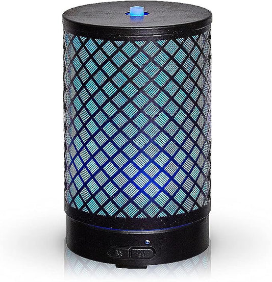 AROMAR Essential Ultrasonic Oil Diffuser Cool Mist Humidifier & Aromatherapy Metal Diffusers for Essential Oils with Auto Shut-Off and 7 Colors LED for Home and Office (Black Rhomboid)