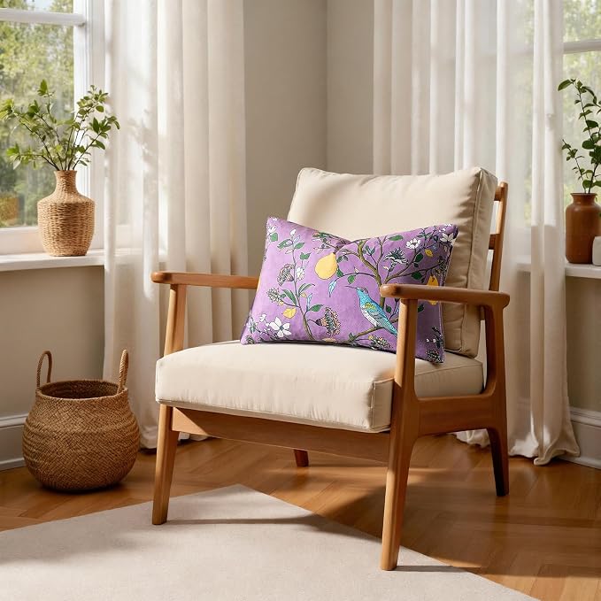 MUSSEL Plum Purple Velvet Floral Decorative 16x16 Pillow Covers Set of 2 | Soft Durable and Sturdy,Bird Plant,Throw Pillows Case,Square,Colorful Modern Cushion Covers,Home Sofa Bed Couch Decor