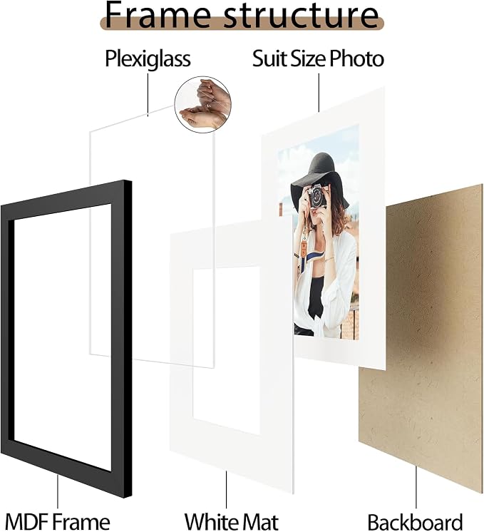 Picrit 12x18 Poster Frame Set of 12, Display 11 x 17 with Mat or 12 x 18 without Mat, Photo Frames for Wall Mounting Display, Black