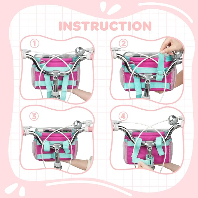 Kids Bike Basket, Front Frame Handlebar Bag for Toddler Scooter Tricycle Bicycle, Cute Small Fabric Bicycle Basket for Boys & Girls,