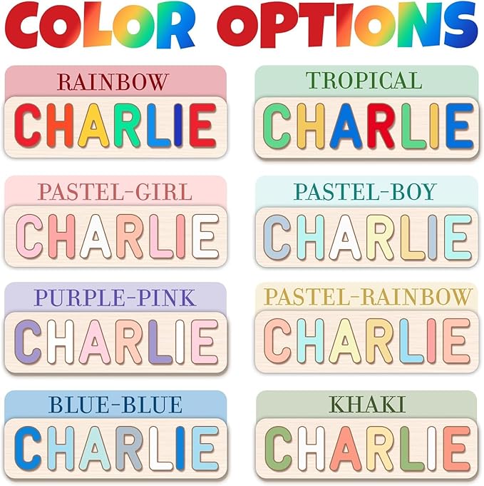 Personalized Name Puzzle for Kids, Custom Easter Basket Stuffers for Toddler Girls Boy, Early Learning Toys for Baby Boy & Girl 1 Year Old Nursery Gifts - Easter Gifts Wooden Puzzles for Toddler
