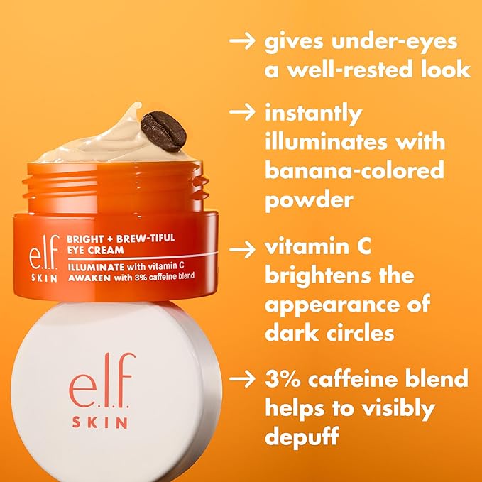 e.l.f. SKIN Bright + Brew-tiful Eye Cream Mini, Helps Brighten Appearance Of Undereye Dark Circles & Repair Puffiness, Vegan & Cruelty-Free