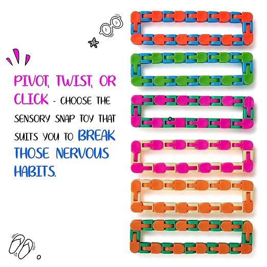 Neliblu Wacky Tracks 6 Pack Sensory Fidget Toys Snap and Click Fidget Cube Puzzles Bulk - ADHD, Autism, Stress Relief Therapy - Fidget Toys for Sensory Kids, Keeps Fingers Busy and Minds Focused