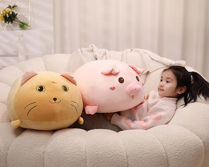 20 inch Super Soft Cat Plush Pillow, Adorable Stuffed Animal Toy, Chubby Kawaii Cat Plushie for Boys Girls, Cute Room Decor Fat Animals Pillow, Kids Gifts for Birthday,Valentine,Christmas