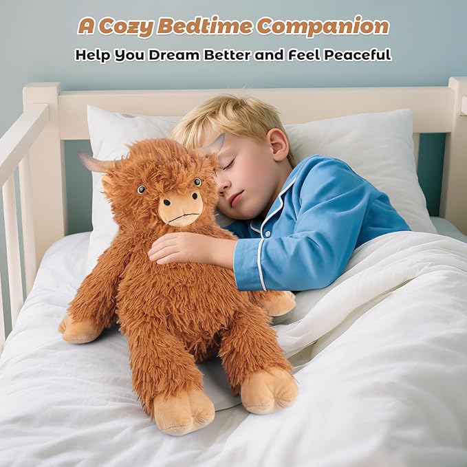 24" & 4.5 lbs Highland Cow Weighted Stuffed Animal, Adjustable Sitting & Laying Plush Toy Pillows with Removable Ceramsite Bag for Companion, Cuddly & Soft Gifts for Adults, Kids, Boys and Girls
