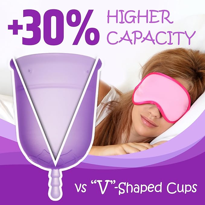 Venus Large Menstrual Cup - Higher Capacity (+30%) - Unique U-Shape Design for Heavier Flow Days - Get 12 Hours Leak-Free Protection - 100% Medical Grade Silicone Reusable Period Cup | Large