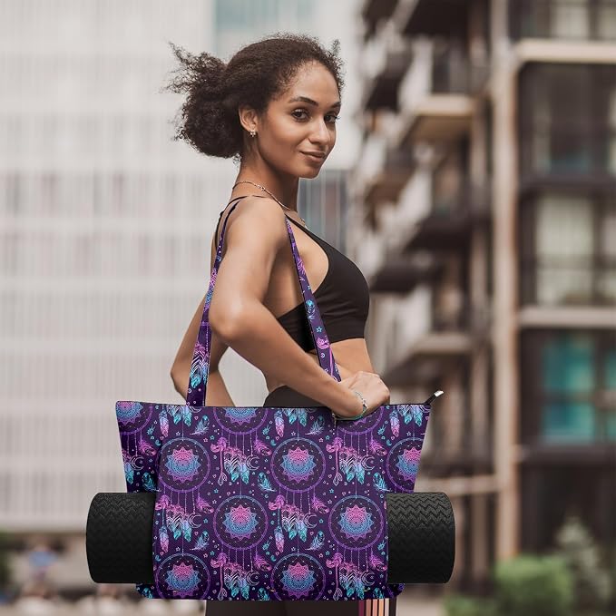 Yoga Bag for Women, Large Canvas Yoga Mat Tote Bag with Yoga Mat Carrier - Large Mat Pocket Fitness Tote for Pilates, Gym, Travel, Office & Beach