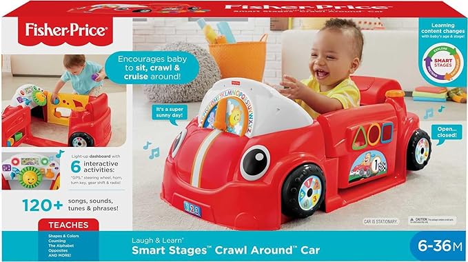 Fisher-Price Laugh & Learn Crawl Around Car, red Interactive Play Center with Smart Stages Learning Content for Babies and Toddlers Ages 6 Months and up (Amazon Exclusive)