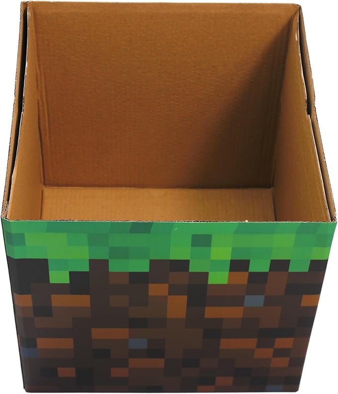 Large 14 x 14 Pixelated Box - Grass| Birthday Party Supplies | Storage Decoration and Prop, Big Birthday Box | Storage Bin Chest With Lid Gift Accessory (Grass Block)