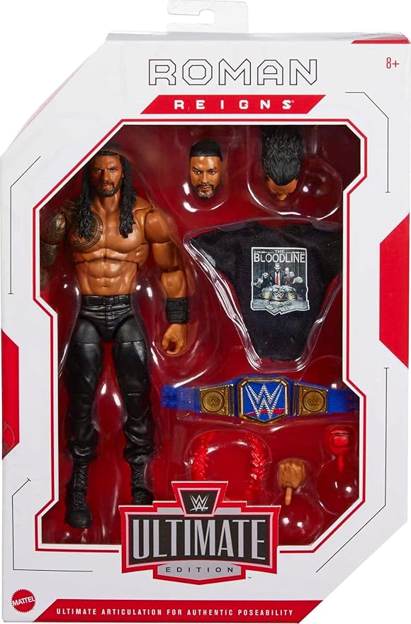 Mattel Ultimate Edition Roman Reigns Action Figure, 6-inch Collectible with Interchangeable Head, Swappable Hands & Universal Championship for Ages 8 Years Old & Up