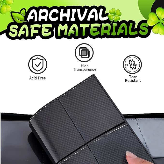 Trading Card Binder 4 Pocket,400 Pocket Card Collection Binder with 50 Removable Sleeves,PU Waterproof Top Card Book,3-Ring Zipper Collectible Trading Card Album for MTG/TCG/Card Holder Gift（(Leaf）