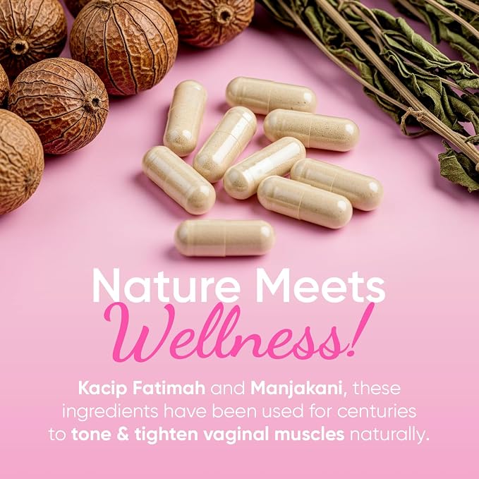 Pretty Privates Vaginal Moisture & Tightening Pills, 60 Capsules | With Kacip Fatimah, Manjakani, Kayu Rapet & Noni Fruit for elasticity, moisture and wetness support and pH balance.