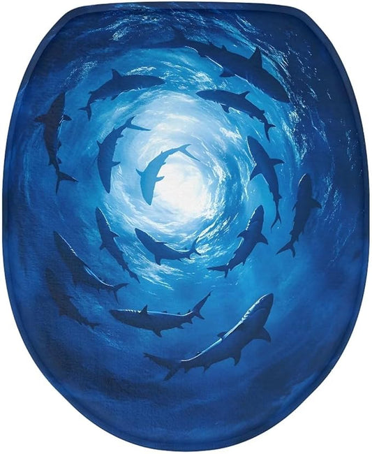 Ocean Shark Toilet Seat Covers for Bathroom Flannel Fabric Toilet Covers Pad Soft and Breathable Toilet Lid Cover Flannel Fabric Universal for Most Toilet Bowl Lids Blue