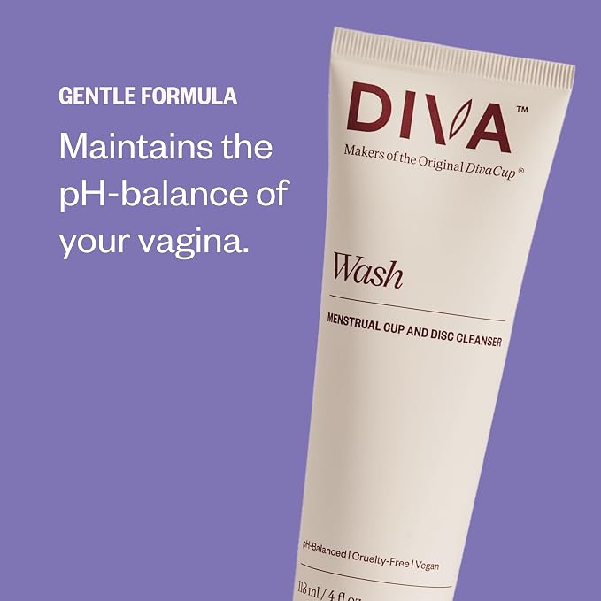 DIVA Wash - Menstrual Cup & Disc Cleanser - Requires One Drop Only - for Period Care - 100% Plant-Based Cleansing Wash - Fresh Citrus Scent - 4 Fl Oz