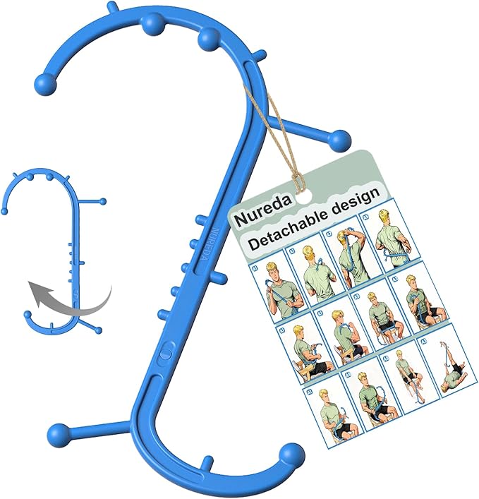 Detachable Trigger Point Massage Cane, Button-Release Design Massage Hook for Back, Neck & Shoulder Pain Relief, Pressure Point Massage Tool for Muscle Recovery (Medium, Blue)