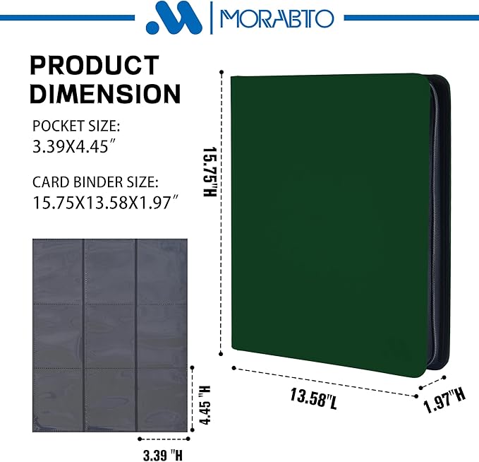 Top Loader Binder, Holds 324 Top Loaders,9 Pocket Top Loader Binders for 3" x 5" Rigid Cards,Top Loader Card Binder for Hard Plastic Top Loaders -Green