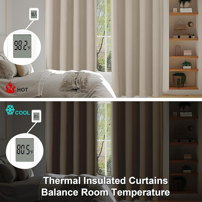 Simplebrand Biscotti Beige Blackout Curtains for Bedroom 102 Inches Long 2 Panels, Solid Thermal Insulated, Energy Saving Living Room Window Treatment Curtains Blackout Drapes, W50 x L102 Inch