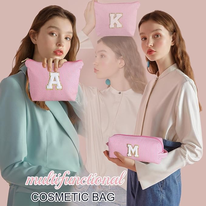 YOOLIFE Birthday Gifts for 3 4 5 6 7 8 9 10 11 12 13 Year Old Girls - Personalized Cute Pink Initial Birthday Gifts for Kids Makeup Bag for Girls Daughter Sister Teacher Friend Girlfriend K