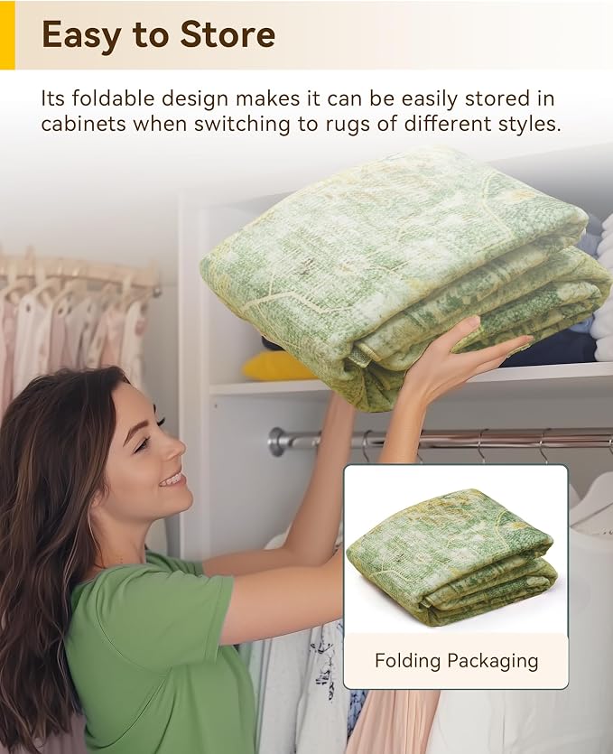 RELEANY Area Rugs Runner 2'x10' Washable Non-Slip, Floral Vintage Distress Medallion Carpet for Kitchen Hallway Bedroom Beside Laundry Room Bathroom, Sage Green Yellow