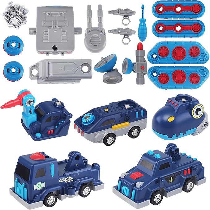 Take Apart Vehicle Magnetic Toy, 5-in-1 Tool Building Trucks Transform to Dinosaur Robot STEM Assemble Car with Storage Box, Kids Child Holiday Birthday Present for 3 4 5 6 7 8 Year Old Boys Girls