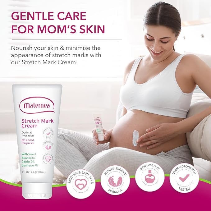 Stretch Mark Cream for Pregnancy – Nourishing Maternity Skin Care with Almond, Jojoba Oils, Vitamins C and E – Helps Hydrate and Improve the Look of Stretching Skin – 5 fl oz (150 ml)