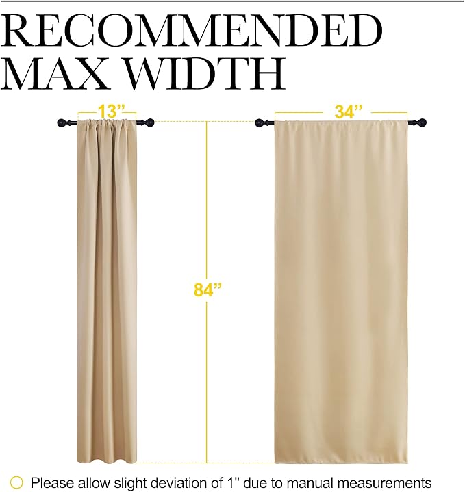 NICETOWN Blackout Room Darkening Curtains - Home Decoration Light & Noise Reducing Thermal Insulated Window Draperies with Rod Pocket Top (Biscotti Beige, 2 Panels, 34 inches Wide x 84 inches Long)